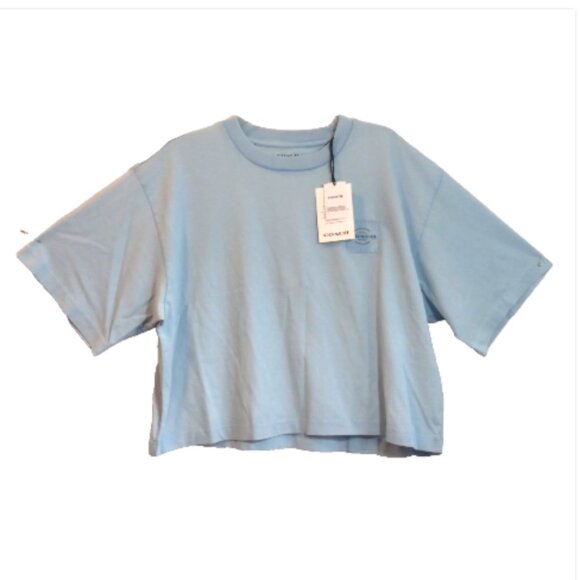 Coach Women's Cropped T-Shirt XL Dusty Blue Organic Cotton Garment Dye NWT - Picture 10 of 12